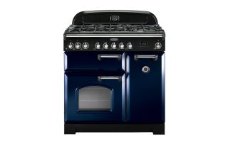 Rangemaster Classic Deluxe 90 Dual Fuel Range Cooker (Chrome Details) - Regal Blue