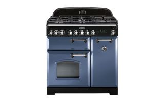Rangemaster Classic Deluxe 90 Dual Fuel Range Cooker (Chrome Details) - Stone Blue