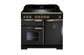 Rangemaster Classic Deluxe 100 Induction Range Cooker (Brass Details) - Charcoal Black