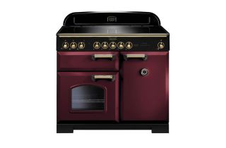 Rangemaster Classic Deluxe 100 Induction Range Cooker (Brass Details) - Cranberry