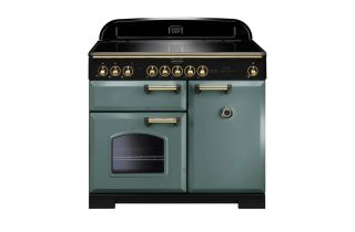 Rangemaster Classic Deluxe 100 Induction Range Cooker (Brass Details) - Mineral Green