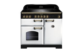 Rangemaster Classic Deluxe 100 Induction Range Cooker (Brass Details) - White