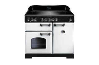 Rangemaster Classic Deluxe 100 Induction Range Cooker (Chrome Details) - White