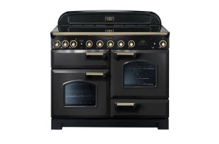 Rangemaster Classic Deluxe 110 Induction Range Cooker (Brass Details) - Charcoal Black