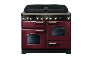 Rangemaster Classic Deluxe 110 Induction Range Cooker (Brass Details) - Cranberry