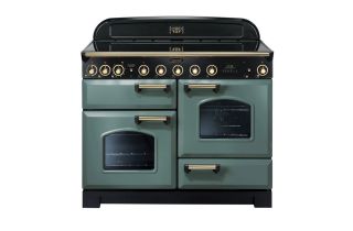 Rangemaster Classic Deluxe 110 Induction Range Cooker (Brass Details) - Mineral Green
