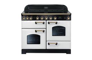 Rangemaster Classic Deluxe 110 Induction Range Cooker (Brass Details) - White