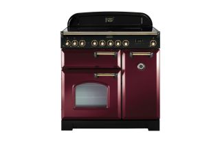 Rangemaster Classic Deluxe 90 Induction Range Cooker (Brass Details) - Cranberry