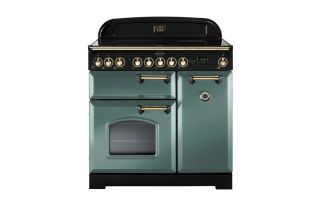 Rangemaster Classic Deluxe 90 Induction Range Cooker (Brass Details) - Mineral Green