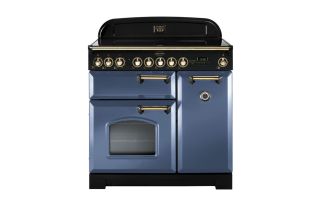 Rangemaster Classic Deluxe 90 Induction Range Cooker (Brass Details) - Stone Blue