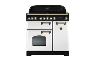 Rangemaster Classic Deluxe 90 Induction Range Cooker (Brass Details) - White