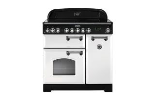 Rangemaster Classic Deluxe 90 Induction Range Cooker (Chrome Details) - White