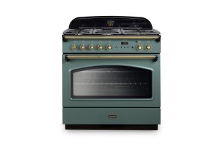 Rangemaster Classic 90 FX Dual Fuel Range Cooker (Brass Details) - Mineral Green