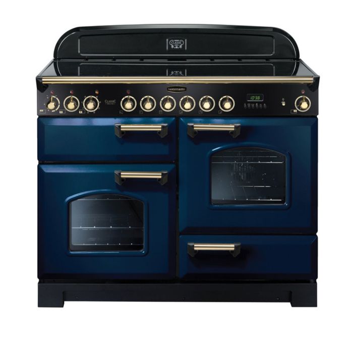 Rangemaster Classic Deluxe 110 Ceramic Range Cooker (Brass Details) - Regal Blue main product photo