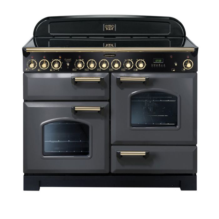 Rangemaster Classic Deluxe 110 Ceramic Range Cooker (Brass Details) - Slate main product photo