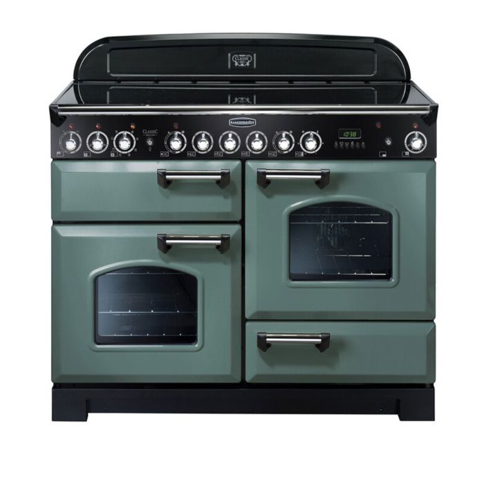 Rangemaster Classic Deluxe 110 Ceramic Range Cooker (Chrome Details) - Mineral Green main product photo