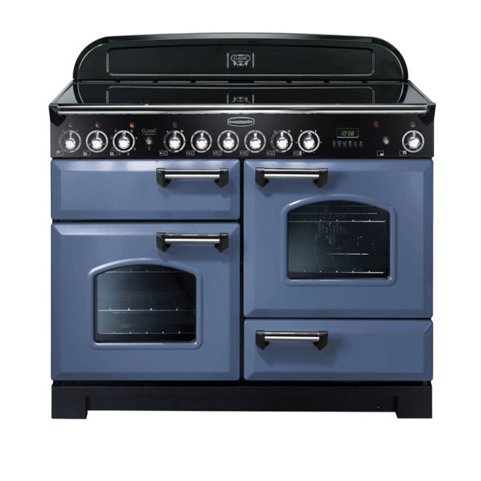Rangemaster Classic Deluxe 110 Ceramic Range Cooker (Chrome Details) - Stone Blue main product photo