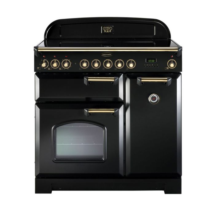 Rangemaster Classic Deluxe 90 Ceramic Range Cooker (Brass Details) - Black main product photo