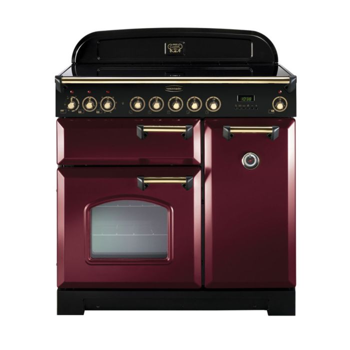 Rangemaster Classic Deluxe 90 Ceramic Range Cooker (Brass Details) - Cranberry main product photo