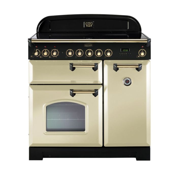 Rangemaster Classic Deluxe 90 Ceramic Range Cooker (Brass Details) - Cream main product photo