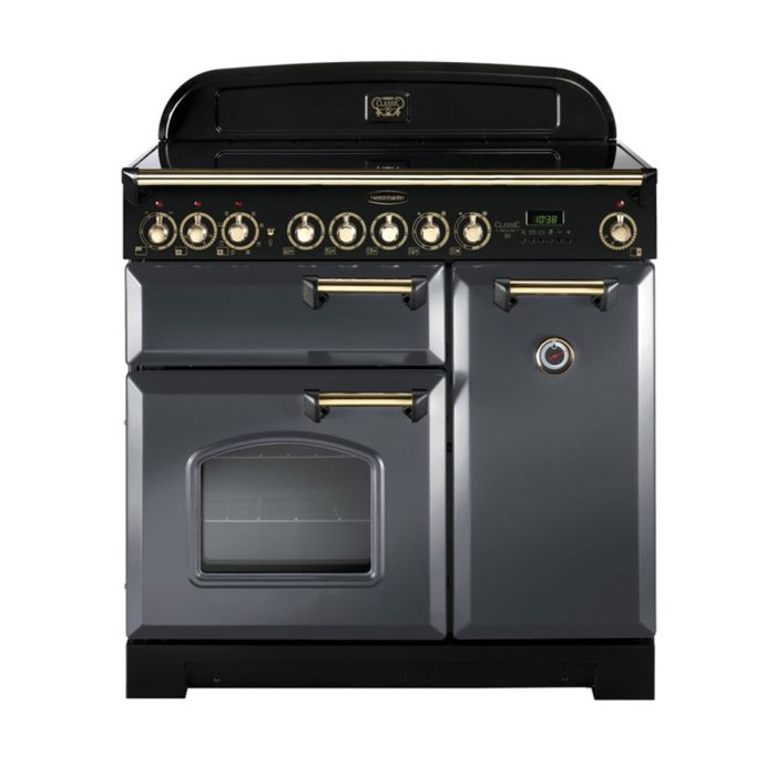 Rangemaster Classic Deluxe 90 Ceramic Range Cooker (Brass Details) - Slate main product photo