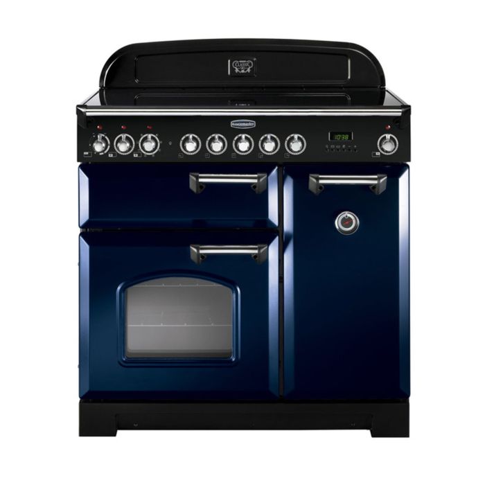 Rangemaster Classic Deluxe 90 Ceramic Range Cooker (Chrome Details) - Regal Blue main product photo