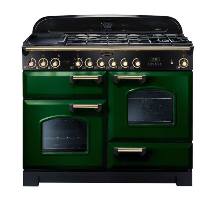 Rangemaster Classic Deluxe 110 Dual Fuel Range Cooker (Brass Details) - Racing Green main product photo
