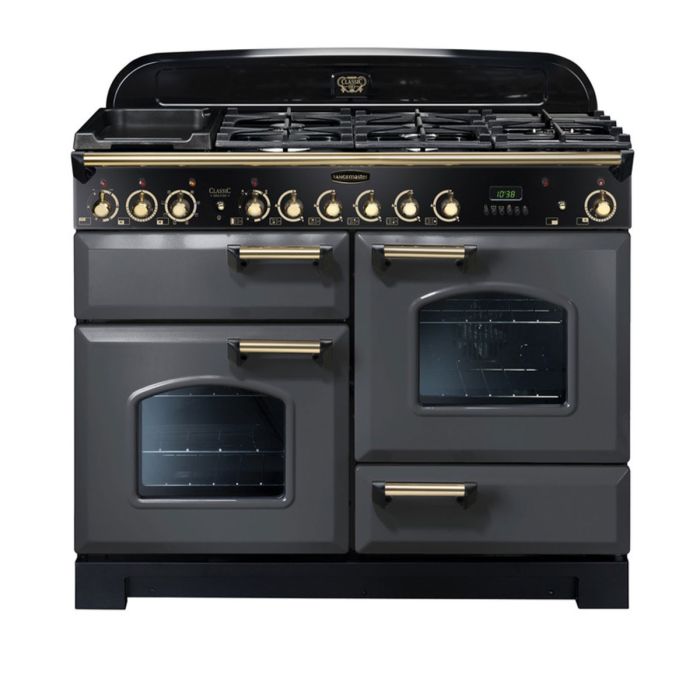 Rangemaster Classic Deluxe 110 Dual Fuel Range Cooker (Brass Details) - Slate main product photo