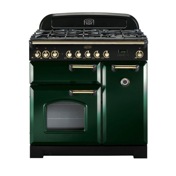 Rangemaster Classic Deluxe 90 Dual Fuel Range Cooker (Brass Details) - Racing Green main product photo