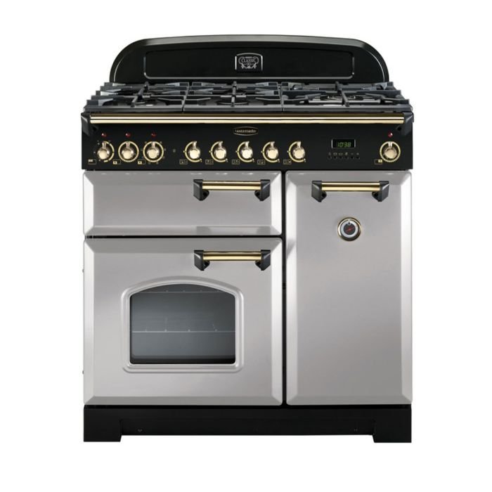 Rangemaster Classic Deluxe 90 Dual Fuel Range Cooker (Brass Details) - Royal Pearl main product photo
