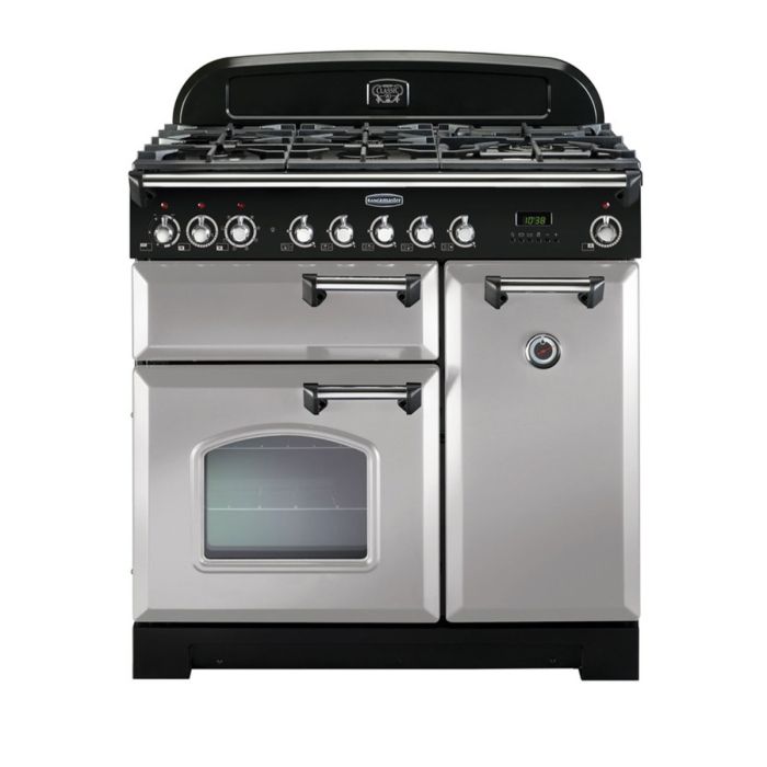 Rangemaster Classic Deluxe 90 Dual Fuel Range Cooker (Chrome Details) - Royal Pearl main product photo