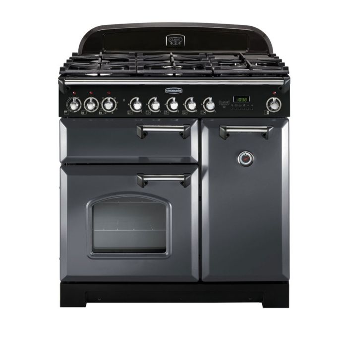 Rangemaster Classic Deluxe 90 Dual Fuel Range Cooker (Chrome Details) - Slate main product photo