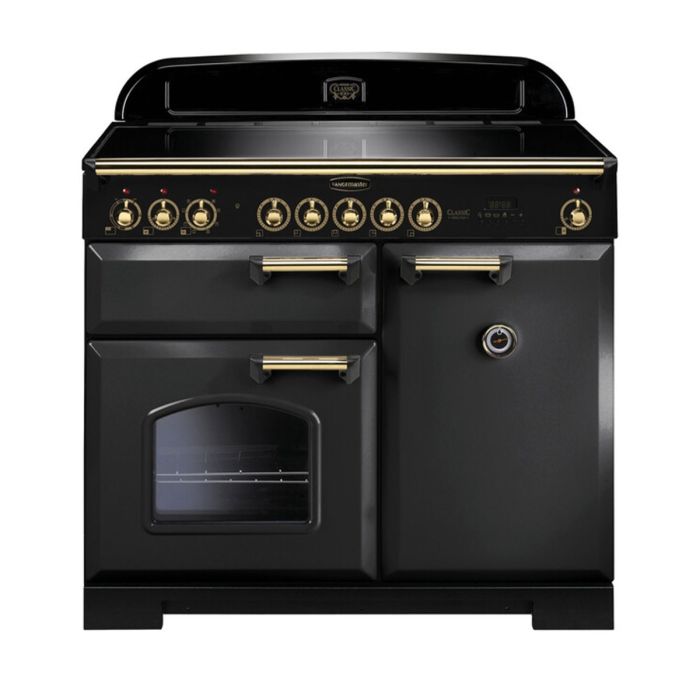 Rangemaster Classic Deluxe 100 Induction Range Cooker (Brass Details) - Charcoal Black main product photo