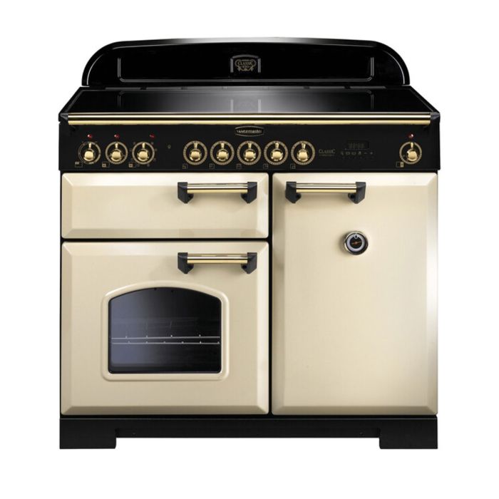 Rangemaster Classic Deluxe 100 Induction Range Cooker (Brass Details) - Cream main product photo
