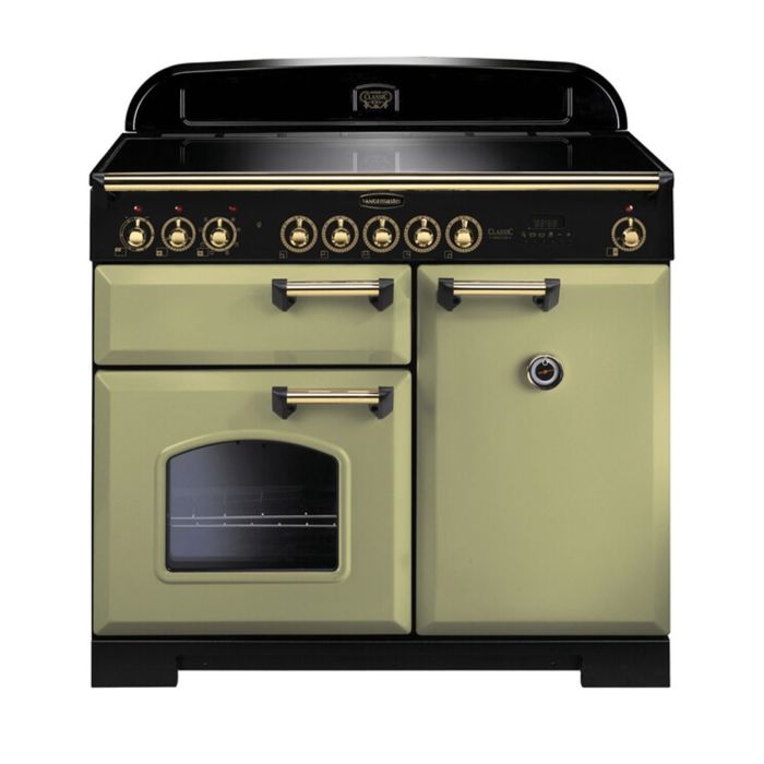 Rangemaster Classic Deluxe 100 Induction Range Cooker (Brass Details) - Olive Green main product photo
