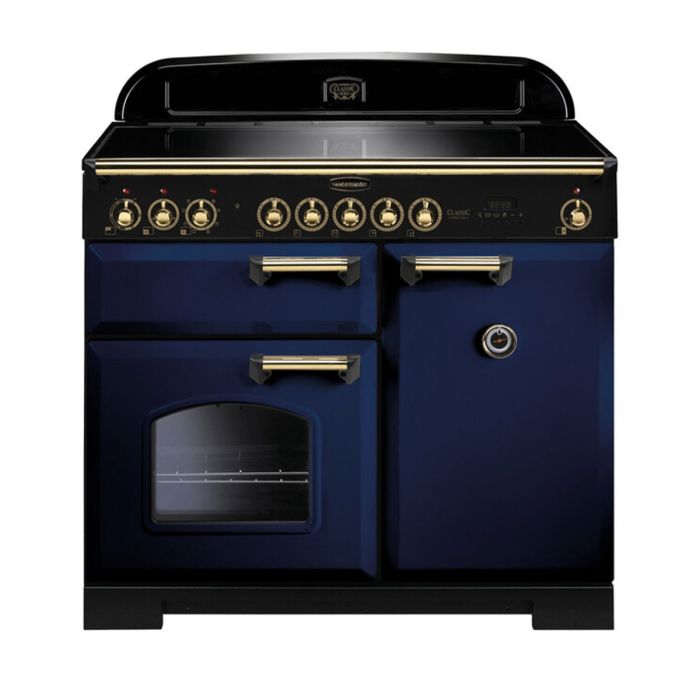 Rangemaster Classic Deluxe 100 Induction Range Cooker (Brass Details) - Regal Blue main product photo