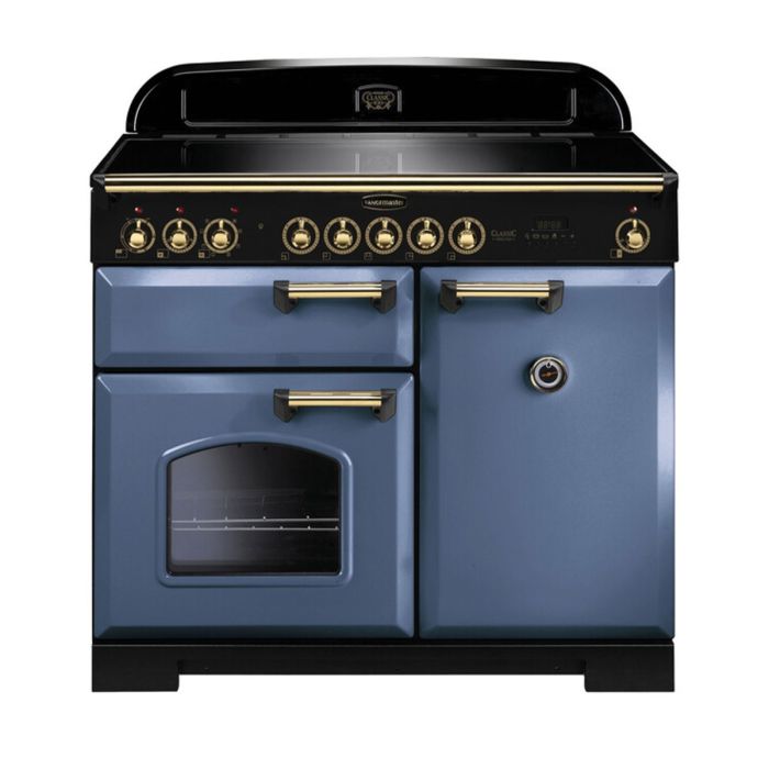 Rangemaster Classic Deluxe 100 Induction Range Cooker (Brass Details) - Stone Blue main product photo