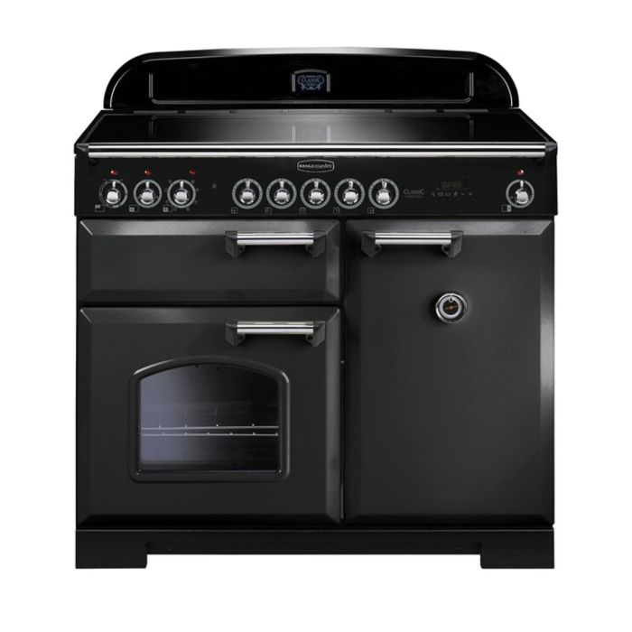 Rangemaster Classic Deluxe 100 Induction Range Cooker (Chrome Details) - Charcoal Black main product photo