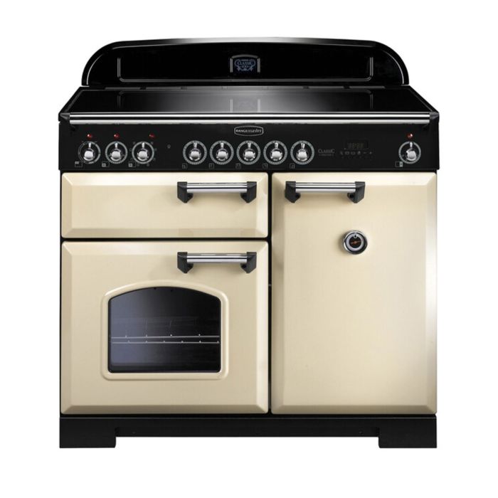 Rangemaster Classic Deluxe 100 Induction Range Cooker (Chrome Details) - Cream main product photo