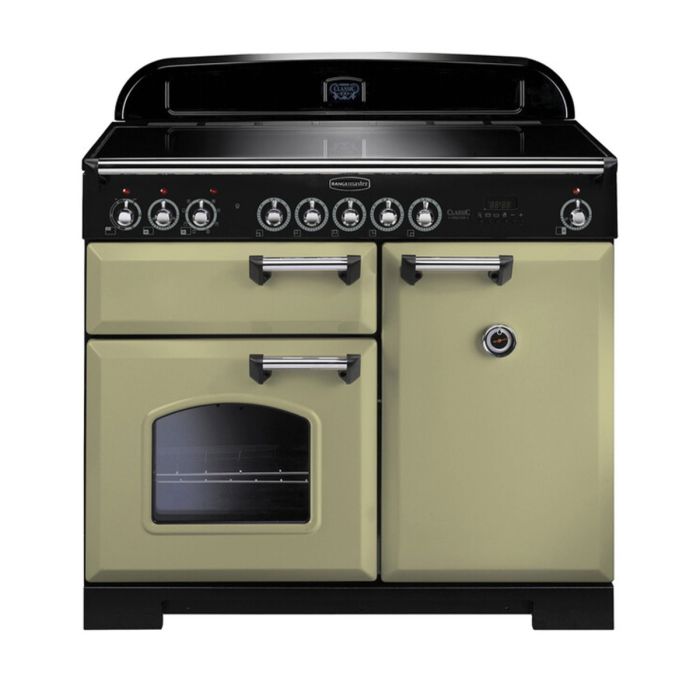 Rangemaster Classic Deluxe 100 Induction Range Cooker (Chrome Details) - Olive Green main product photo