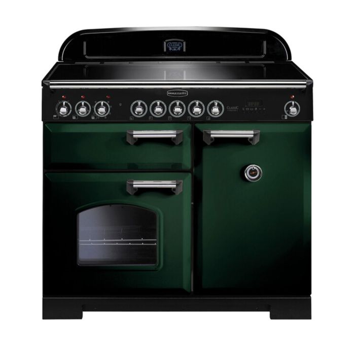 Rangemaster Classic Deluxe 100 Induction Range Cooker (Chrome Details) - Racing Green main product photo