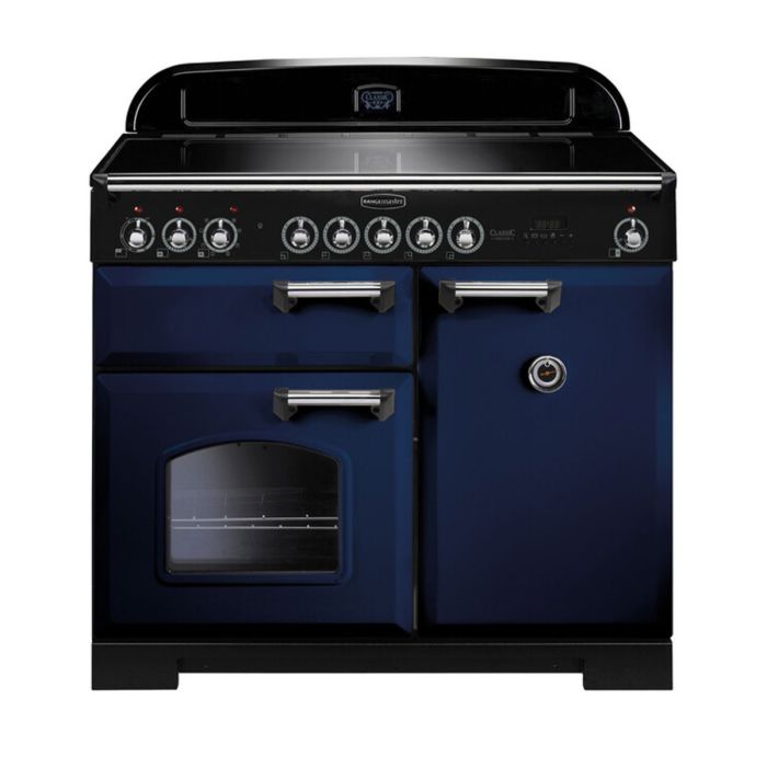 Rangemaster Classic Deluxe 100 Induction Range Cooker (Chrome Details) - Regal Blue main product photo