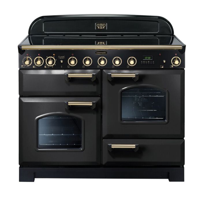 Rangemaster Classic Deluxe 110 Induction Range Cooker (Brass Details) - Charcoal Black main product photo