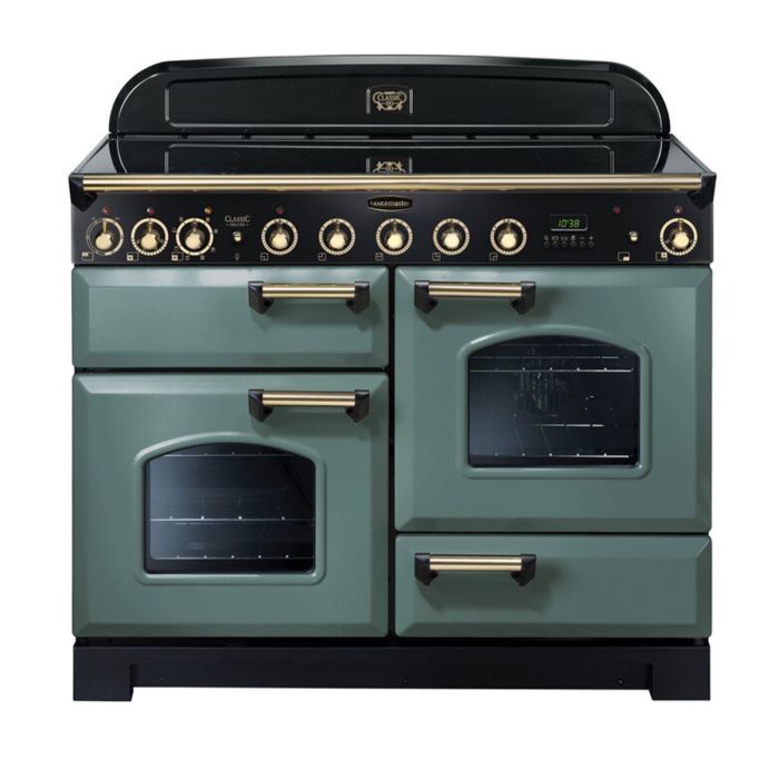 Rangemaster Classic Deluxe 110 Induction Range Cooker (Brass Details) - Mineral Green main product photo