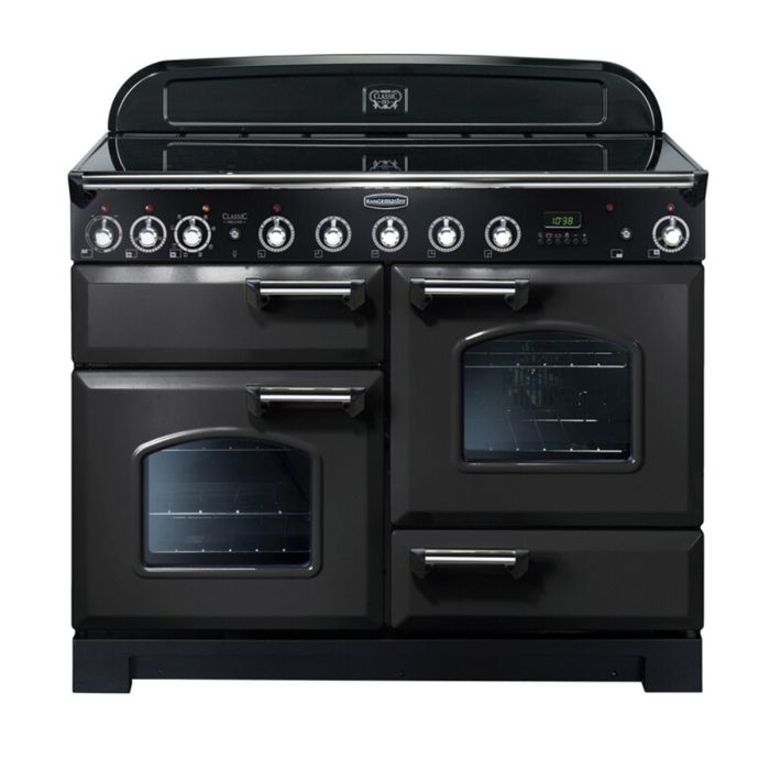 Rangemaster Classic Deluxe 110 Induction Range Cooker (Chrome Details) - Charcoal Black main product photo
