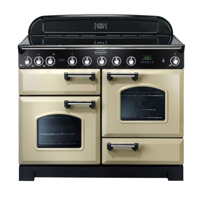 Rangemaster Classic Deluxe 110 Induction Range Cooker (Chrome Details) - Cream main product photo