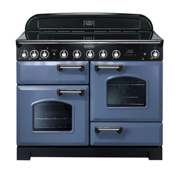 Rangemaster Classic Deluxe 110 Induction Range Cooker (Chrome Details) - Stone Blue main product photo