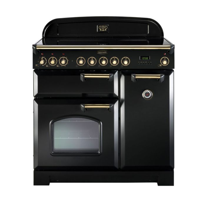 Rangemaster Classic Deluxe 90 Induction Range Cooker (Brass Details) - Black main product photo