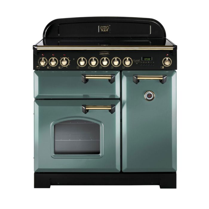 Rangemaster Classic Deluxe 90 Induction Range Cooker (Brass Details) - Mineral Green main product photo