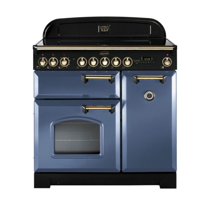 Rangemaster Classic Deluxe 90 Induction Range Cooker (Brass Details) - Stone Blue main product photo
